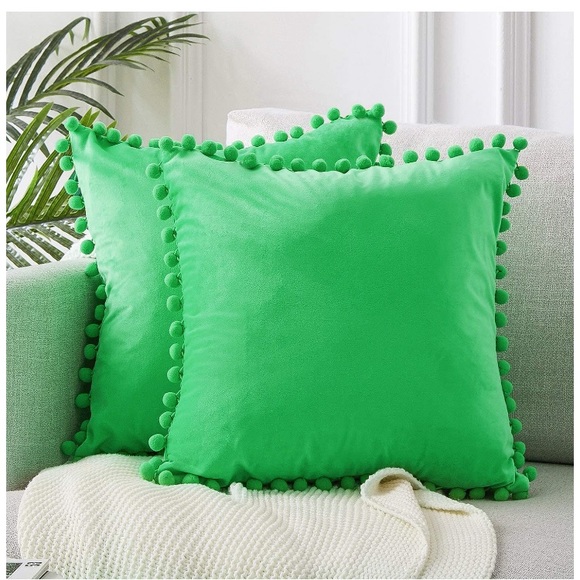 Trendy Light Grey Modern Cute Preppy Pompom Fringe Throw Pillow Cover Twin Set - Picture 12 of 16